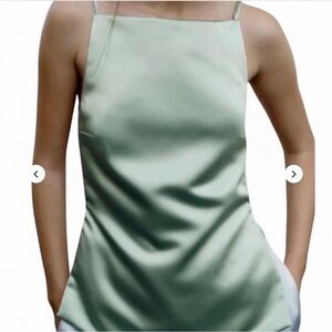 Zara satin green open back top